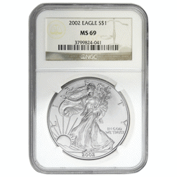 Pre-Owned 2002 USA Eagle 1oz Silver Coin - NGC Graded MS69 - 3799824-041 - VAT Free