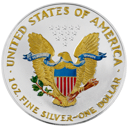 Pre-Owned 2001 USA Eagle Colourised/Gilded 1oz Silver Coin - VAT Free