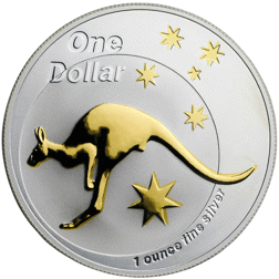 Pre-Owned 2005 Australia Kangaroo 1oz Gold-Plated Silver Coin - VAT Free