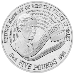 Pre-Owned 1998 UK Prince of Wales 50th Birthday £5 Proof Design Silver Coin  - VAT Free