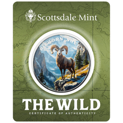 Scottsdale Mint The Wild: Bighorn Sheep Colourised Certi-Lock 1oz Silver Round