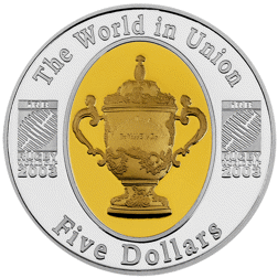 Pre-Owned 2003 Australian Rugby World Cup 1oz Gold-Plated Proof Silver Coin - VAT Free