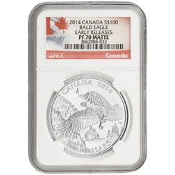 Pre-Owned 2014 Canadian Bald Eagle 1oz Matte Proof Silver Coin - NGC Graded PF70 - 3862985-033 - VAT