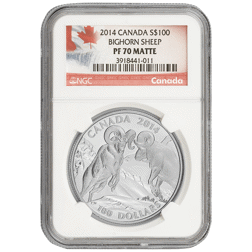 Pre-Owned 2014 Canadian Bighorn Sheep 1oz Matte Proof Silver Coin - NGC Graded PF70 - 3918441-011 -