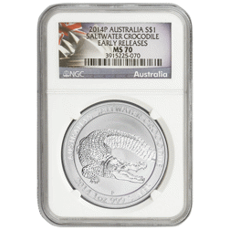 Pre-Owned 2014 Australian Saltwater Crocodile 1oz Silver Coin - NGC Graded MS70 - 3915225-070 VAT Free