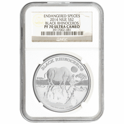 Pre-Owned 2014 Niue Endangered Species: Black Rhinoceros 1oz Proof Silver Coin - NGC Graded PF70 - 3
