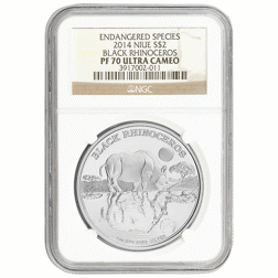 Pre-Owned 2014 Niue Endangered Species: Black Rhinoceros 1oz Proof Silver Coin - NGC Graded PF70 - 3