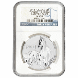 Pre-Owned 2014 Tokelau Year of the Horse 1oz Silver Coin - NGC Graded MS70 - 3785627-162 - VAT Free