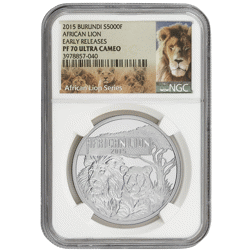 Pre-Owned 2015 Burundi African Lion 1oz Proof Silver Coin - NGC Graded PF70 - 3978857-040 - VAT Free