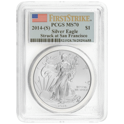 Pre-Owned 2014 USA Eagle 1oz Silver Coin - PCGS Graded MS70 - 521928.70/29291655 - VAT Free
