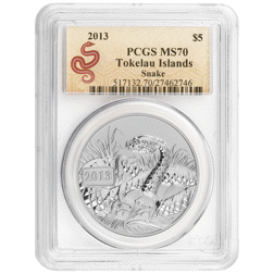 Pre-Owed 2013 Tokelau Year of the Snake 1oz Silver Coin - PCGS Graded MS70 - 517132.70/27462746 - VAT Free