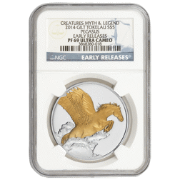 Pre-Owned 2014 Tokelau Pegasus 1oz Gilded Proof Silver Coin - NGC Graded PF69 - 3868380-018 VAT Free