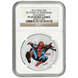 Pre-Owned 2013 Niue Spider-Man Colourised 1oz Proof Silver Coin - NGC Graded PF69 - 3920613-056 - VA