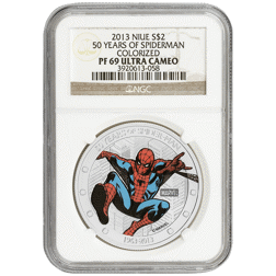 Pre-Owned 2013 Niue Spider-Man Colourised 1oz Proof Silver Coin - NGC Graded PF69 - 3920613-058 - VA