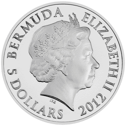 Pre-Owned 2012 Bermuda Queen Elizabeth II Diamond Jubilee $5 Proof Silver Coin - Carded - VAT Free