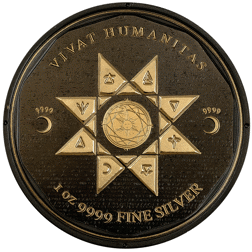 Pre-Owned 2022 Tokelau Vivat Humanitas Black Platinum and Gold Plated 1oz Silver Coin - VAT Free