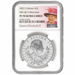 Pre-Owned 2022 UK Queen Elizabeth II Memorial 1oz Proof Silver Coin - NGC Graded PF70 - 6776613-055 