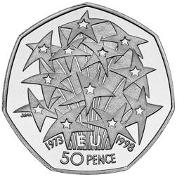 Pre-Owned 1998 UK 25th Anniversary of EEC 50p Proof Design Silver Coin - VAT Free