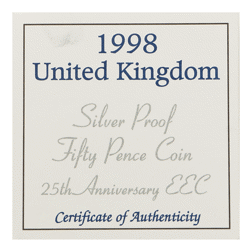 Pre-Owned 1998 UK 25th Anniversary of EEC 50p Proof Design Silver Coin - VAT Free