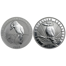Pre-Owned 2008- 2009 Australia Kookaburra 1oz Silver 2-Coin Set - Carded - VAT Free