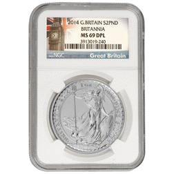 Pre-Owned 2014 UK Britannia 1oz Silver Coin - NGC Graded MS69 DPL - 3913019-240 - VAT Free