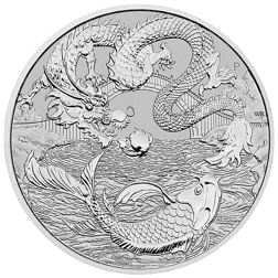 Pre-Owned 2023 Australian Chinese Myths and Legends: Dragon and Koi 1oz Silver Coin - VAT Free