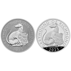 Pre-Owned 2025 UK Tudor Beasts Greyhound of Richmond 1oz Proof Silver 2-Coin Set - VAT Free