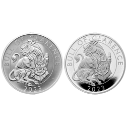 Pre-Owned 2023 UK Tudor Beasts Bull of Clarence 1oz Proof Silver 2-Coin Set - VAT Free