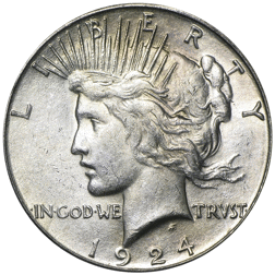 Pre-Owned USA 1924 Peace Dollar San Francisco Silver Coin - VAT Free