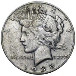 Pre-Owned USA 1935 Peace Dollar San Francisco Silver Coin - VAT Free