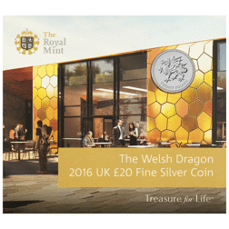 Pre-Owned 2016 UK Welsh Dragon £20 Fine Silver Coin - Carded - VAT Free