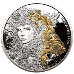 Pre-Owned 2024 EIC St Helena Una and the Lion Gilded 1oz Proof Silver Coin - VAT Free