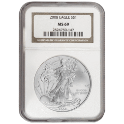 Pre-Owned 2008 USA Eagle 1oz Silver Coin - NGC Graded MS69 - 2526750-147 - VAT Free