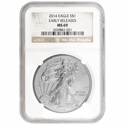 Pre-Owned 2014 USA Eagle 1oz Silver Coin - NGC Graded MS69 - 3859861-021 - VAT Free