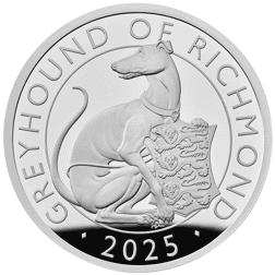 Pre-Owned 2025 UK Tudor Beasts Greyhound of Richmond 1oz Proof Silver Coin - VAT Free