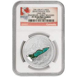 Pre-Owned 2014 Canada The Great Lakes ' Lake Erie' Enameled 1oz Proof Silver Coin - NGC Graded PF70 