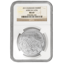 Pre-Owned 2015 Burundi African Lion 1oz Silver Coin - NGC Graded MS69 - 3983384-340 - VAT Free