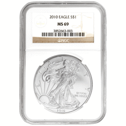 Pre-Owned 2010 USA Eagle 1oz Silver Coin - NGC Graded MS69 - 3852663-003 - VAT Free