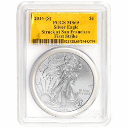 Pre-Owned 2014 USA Eagle 1oz Silver Coin - PCGS Graded MS69 - 521928.69/29443794 - VAT Free
