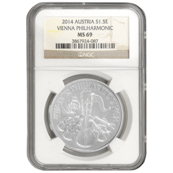 Pre-Owned 2014 Austrian Philharmonic 1oz Silver Coin - NGC Graded MS69 - 3867924-087 - VAT Free