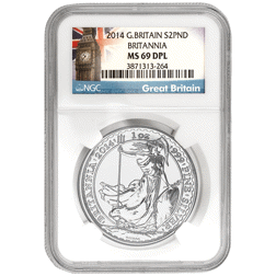 Pre-Owned 2014 UK Britannia 1oz Silver Coin - NGC Graded MS69 - 3871313-264 - VAT Free
