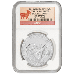Pre-Owned 2015 UK Lunar Sheep 1oz Silver Coin - NGC Graded MS69 - 3973110-113 - VAT Free