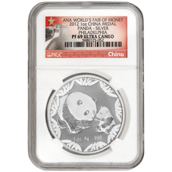 Pre-Owned 2012 China ANA World's Fair of Money Panda 1oz Proof Silver Medal - NGC Graded PF69 - 3680