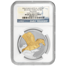 Pre-Owned 2014 Tokelau Pegasus Gilded 1oz Proof Silver Coin - NGC Graded PF69 - 3868380-015 - VAT Fr