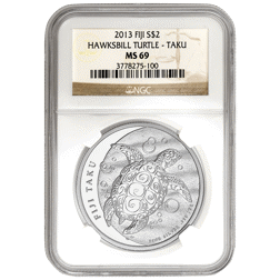Pre-Owned 2013 Fiji Hawksbill Turtle 1oz Silver Coin - NGC Graded MS69 - 3778275-100 - VAT Free