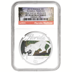 Pre-Owned 2015 Tuvalu Florida Panther 1oz Proof Silver Coin - NGC Graded PF70 - 3980049-203 - VAT Free