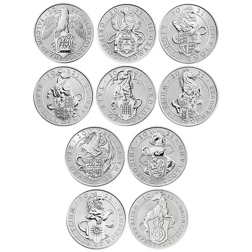 Pre-Owned 2021 UK Queen's Beasts 1/4oz Reverse Frosted Proof Silver 10-Coin Set - VAT Free