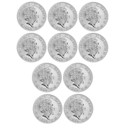 Pre-Owned 2021 UK Queen's Beasts 1/4oz Reverse Frosted Proof Silver 10-Coin Set - VAT Free