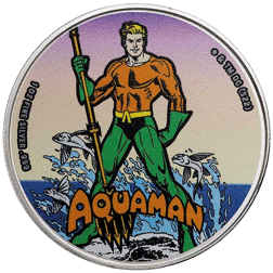 Pre-Owned 2023 Samoa Aquaman Colourised 1oz Silver Coin - VAT Free