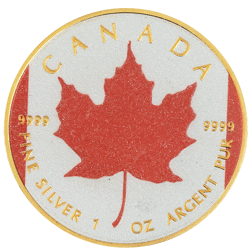 Pre-Owned 2024 Canadian Maple Diamond Flag Colourised Gilded 1oz Silver Coin - VAT Free